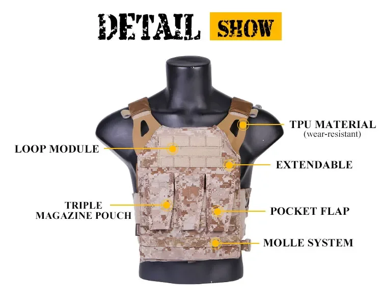 Chaleco táctico Emersongear NJPC en color AOR1/AOR2/AFG/MC