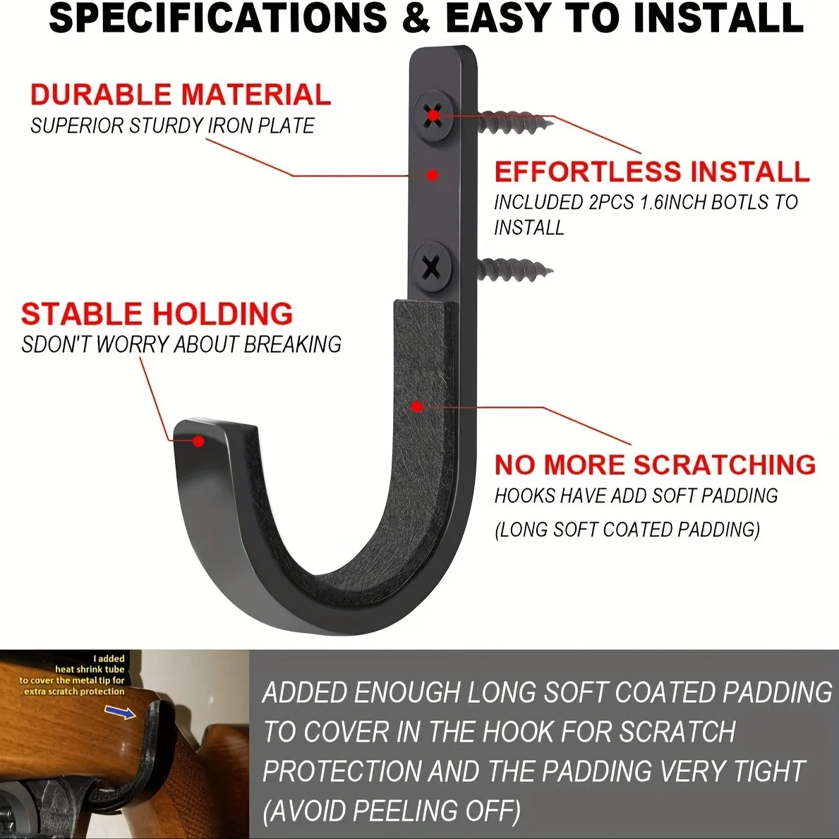 Soporte de pared para rifles, pistolas y escopetas con acolchado suave - imagen 5