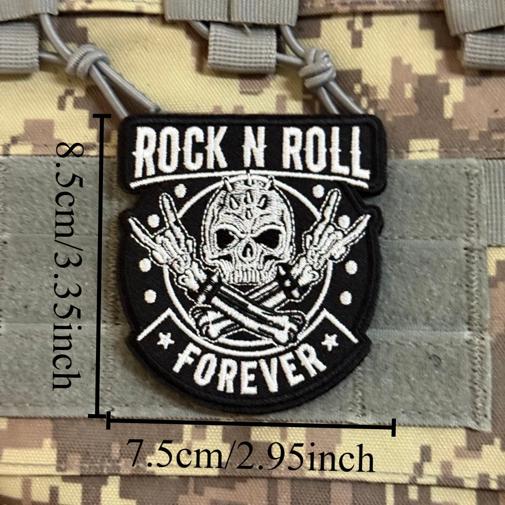 Parche táctico Rock N Roll Forever bordado calavera punk con velcro - imagen 3