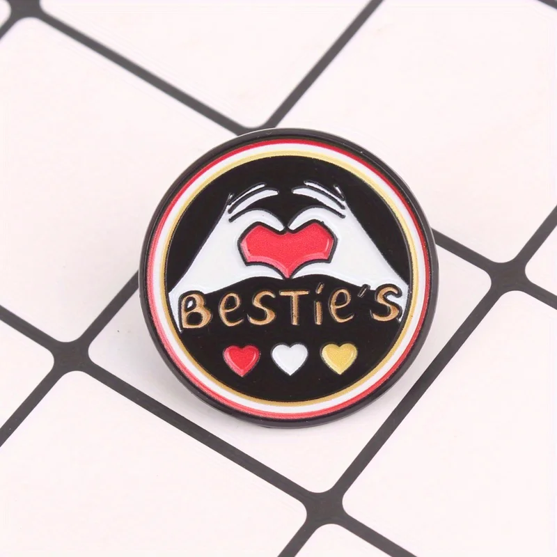 Bestie pin esmaltado manos de corazón amistad rojo dorado blanco - imagen 5