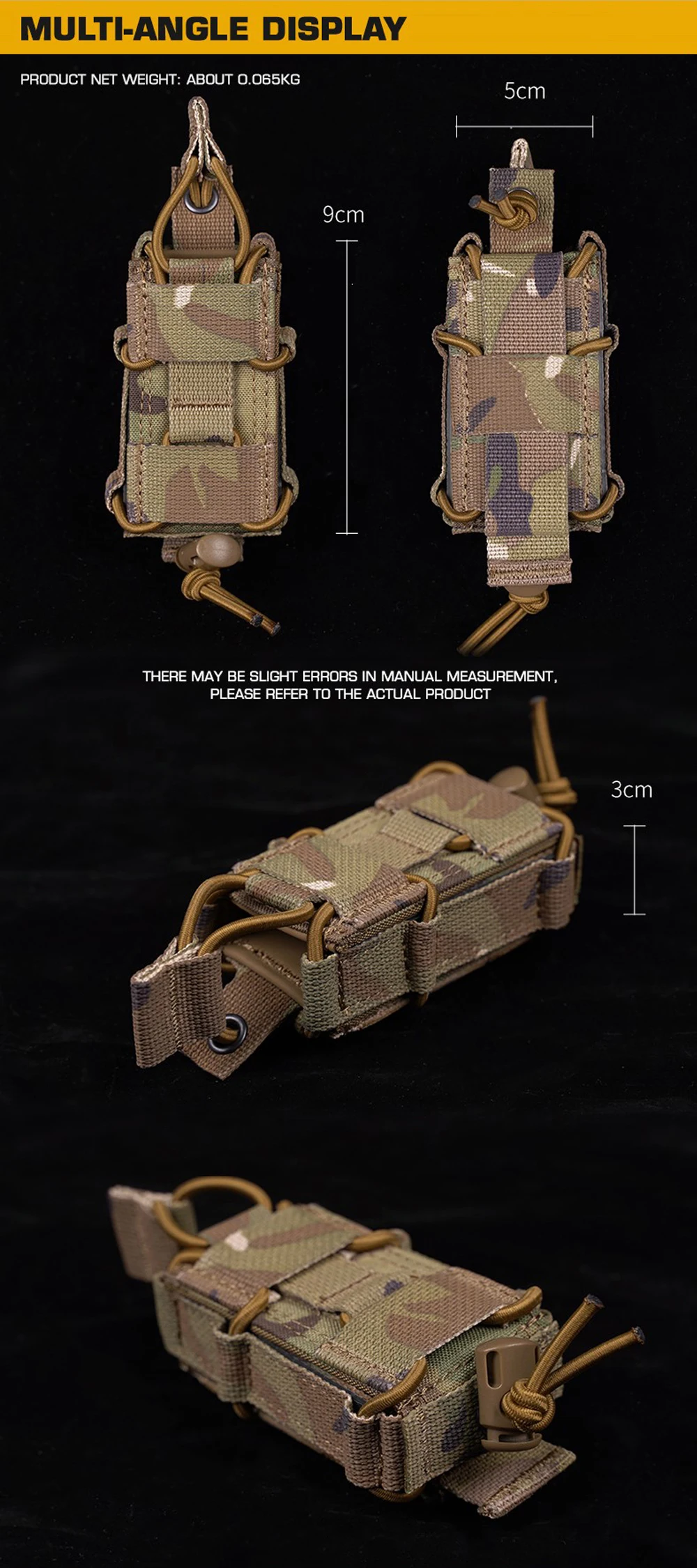 Detalle del cordón elástico Molle en tono coyote