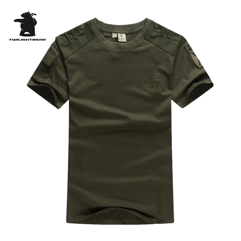 Camiseta verano algodón bordado militar – Manga corta informal hombre - imagen 3