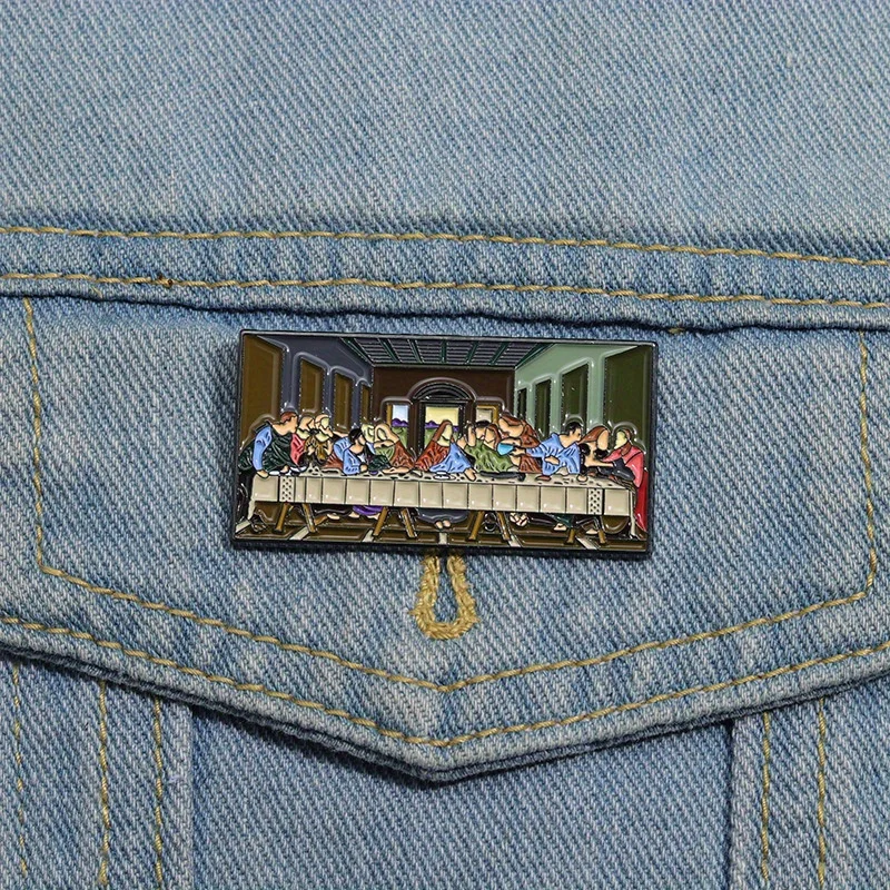 Broche metálico La Última Cena, arte creativo elegante