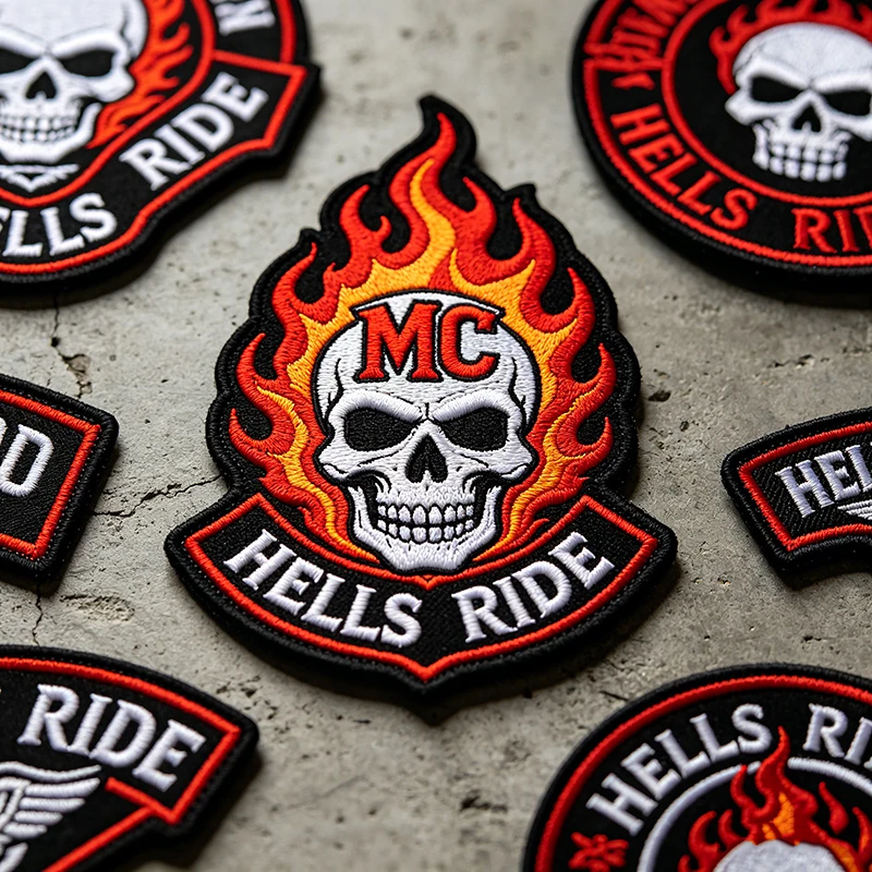 Parche bordado personalizado de calavera estilo motociclista