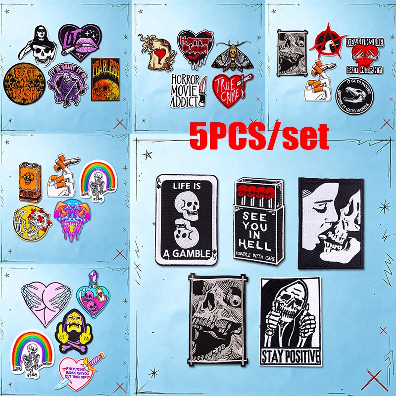 Parches termoadhesivos calaveras terror punk bordados para chaquetas - imagen 2