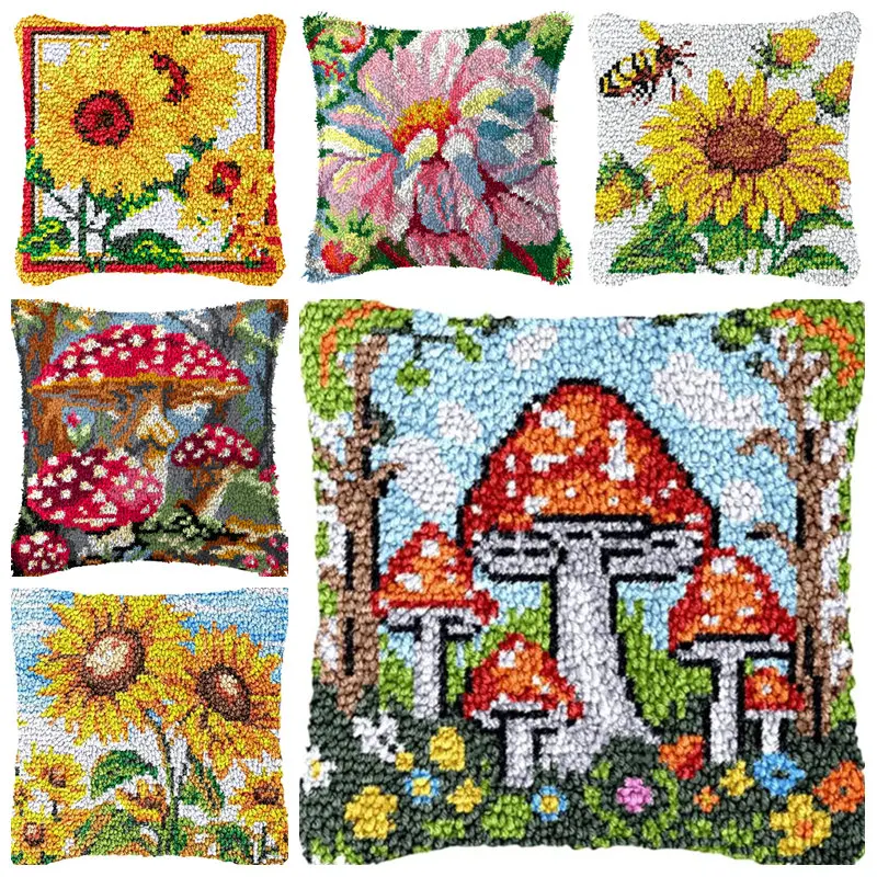 Kit de alfombra de ganchillo Smyrna con diseño de flor y hongo - imagen 5