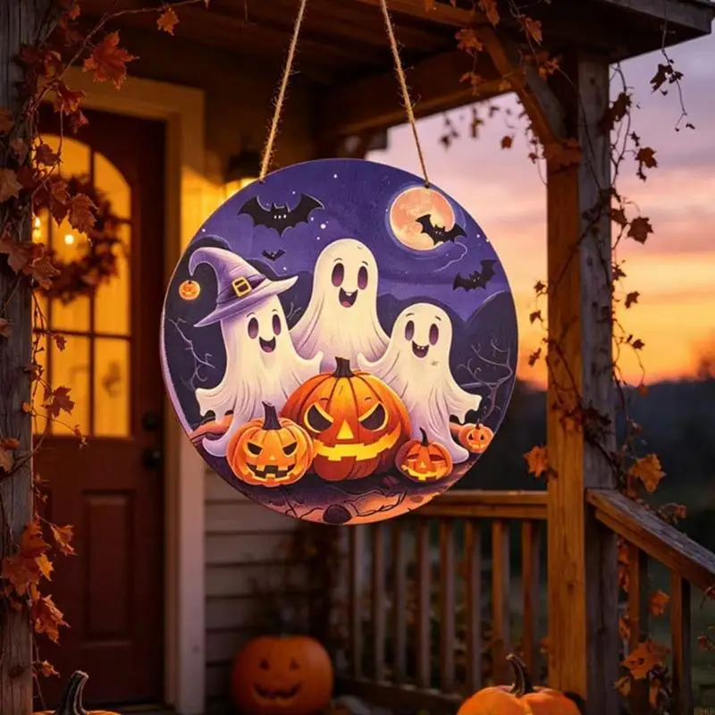 Letreiro de madera Halloween con murciélago y luna – Decoración pared o puerta - imagen 3