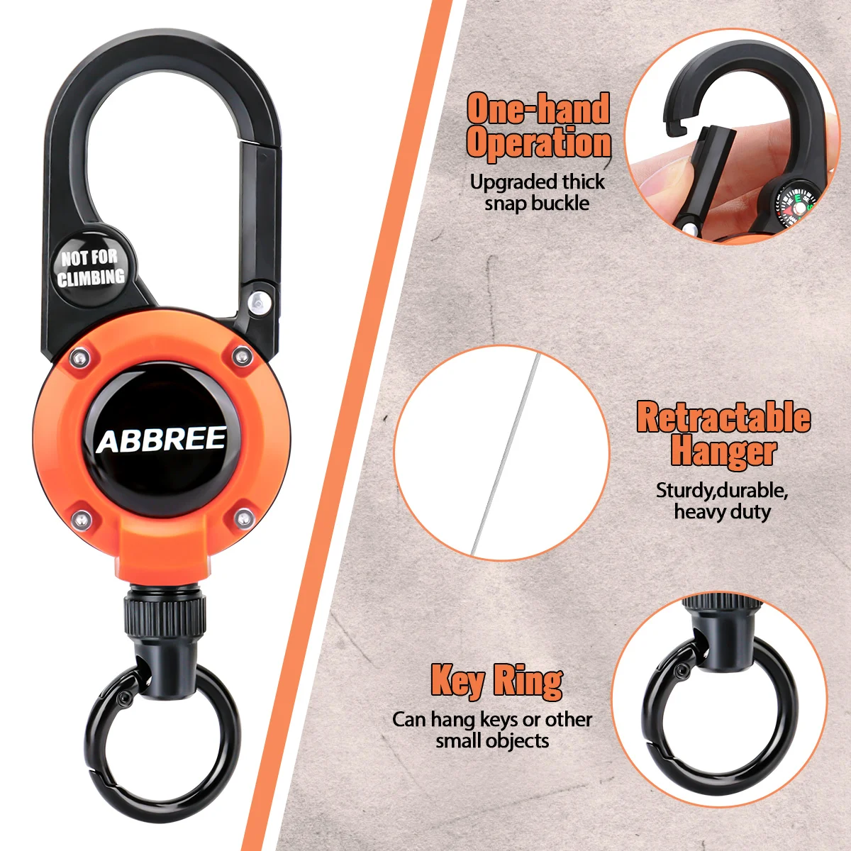 Mosquetón ABBREE con cable de acero retráctil extendido