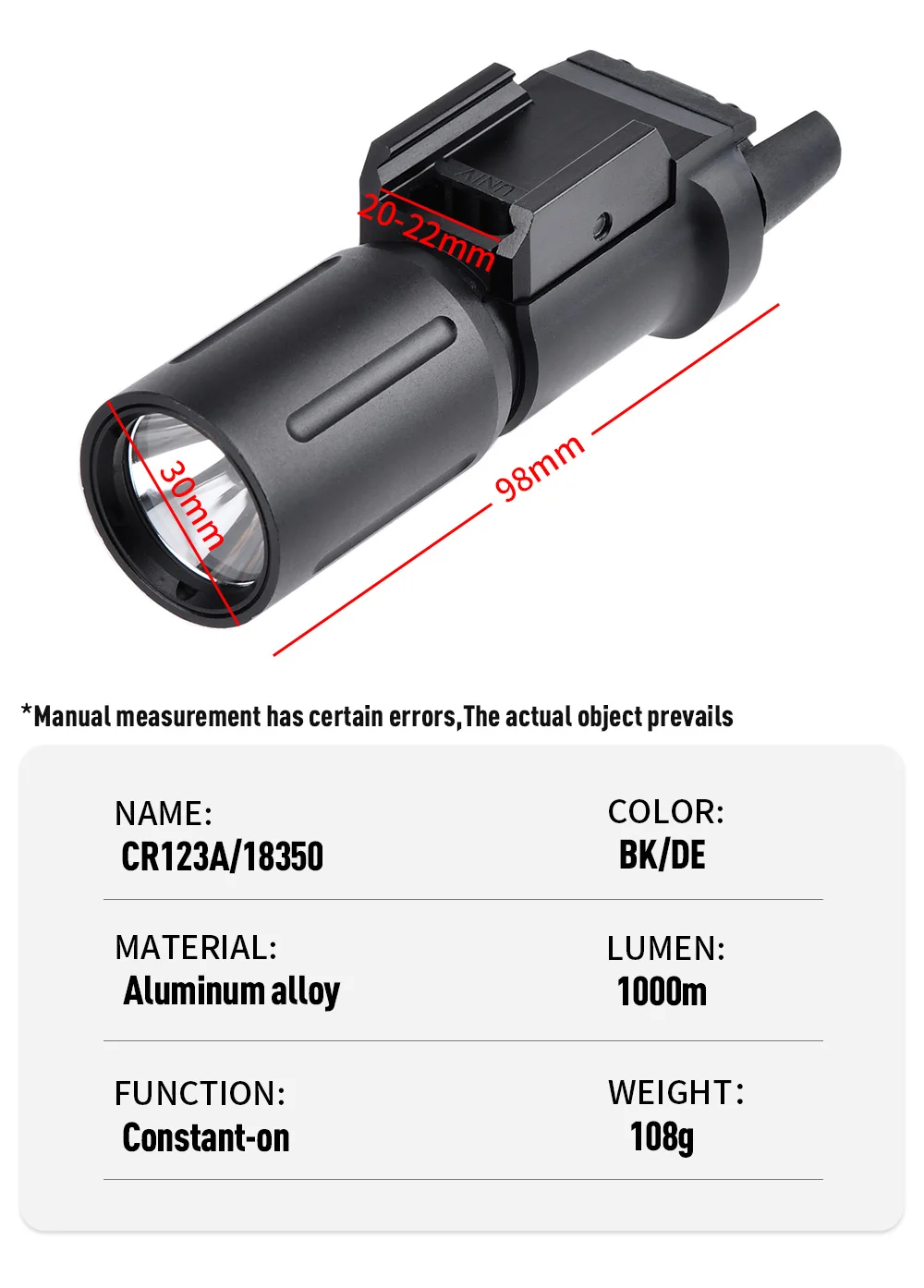 Linterna táctica WADSN PL-H V2 con riel Picatinny
