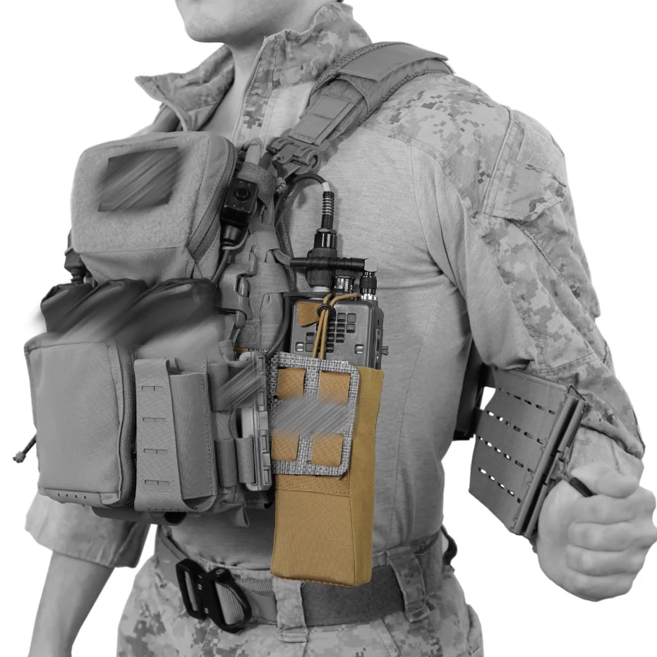 Chaleco táctico estilo SC MOLLE portaplacas con bolsa radio y aletas - imagen 3