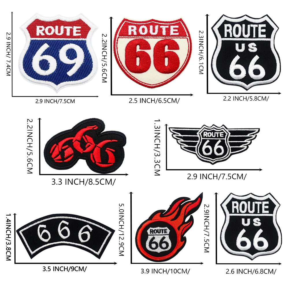 Parche bordado Route 66 termoaplicable cosido para chaquetas - imagen 4