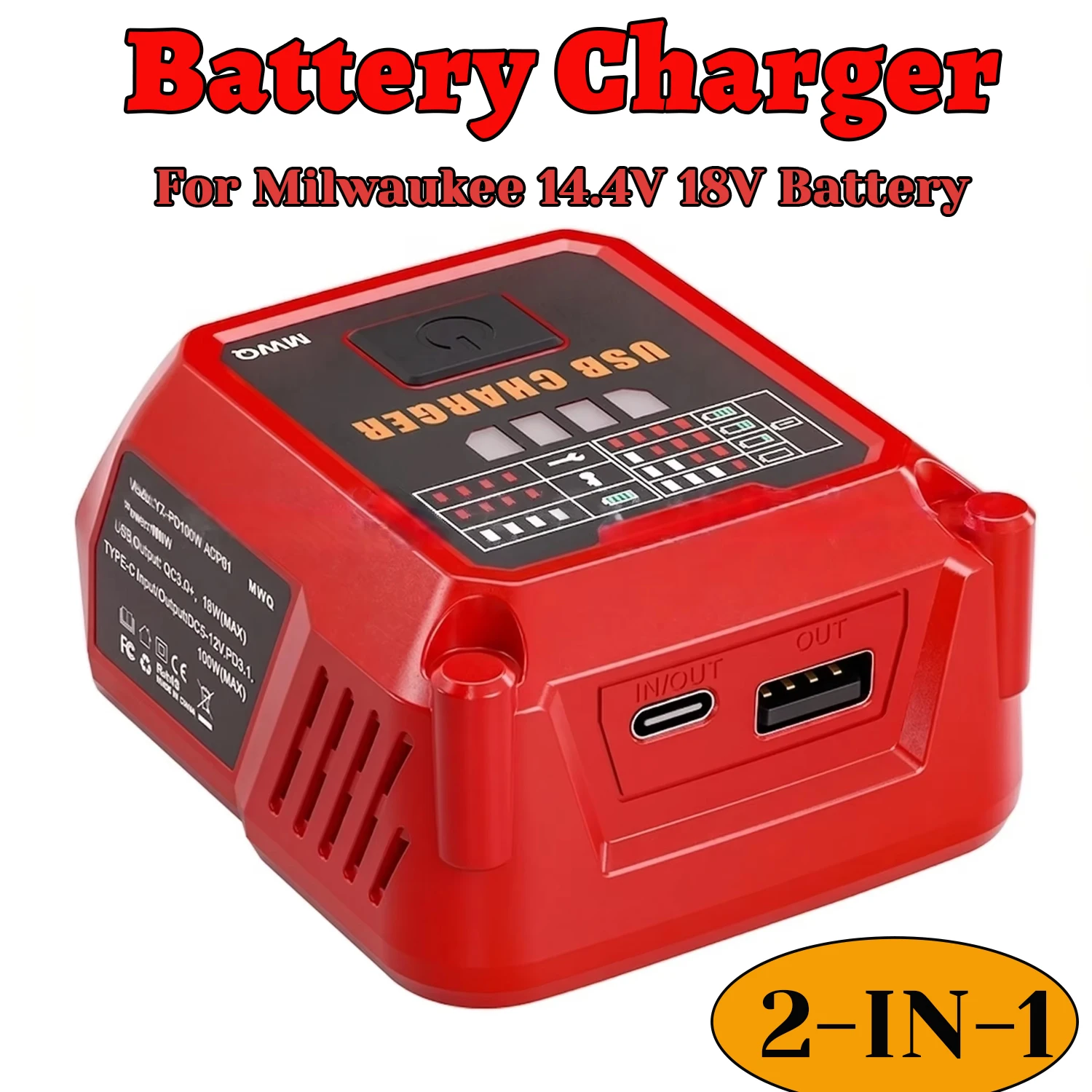 Cargador Batería MWQ M18 18V 100W USB-A Tipo-C LCD Camping - imagen 3