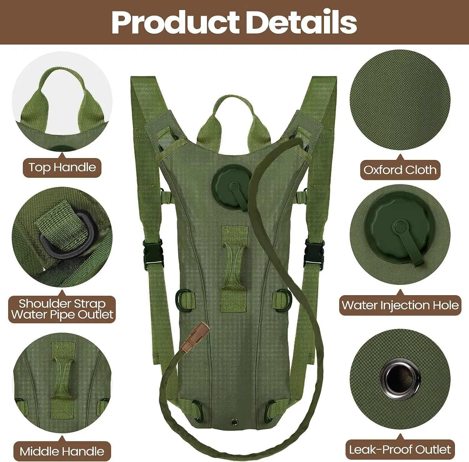 Mochila hidratación táctica vejiga 3L – Nailon resistente outdoor - imagen 3