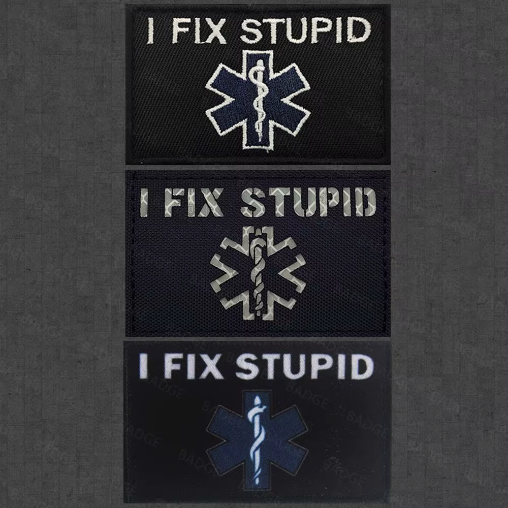 Parche bordado táctico I FIX STUPID para uniforme militar - imagen 4