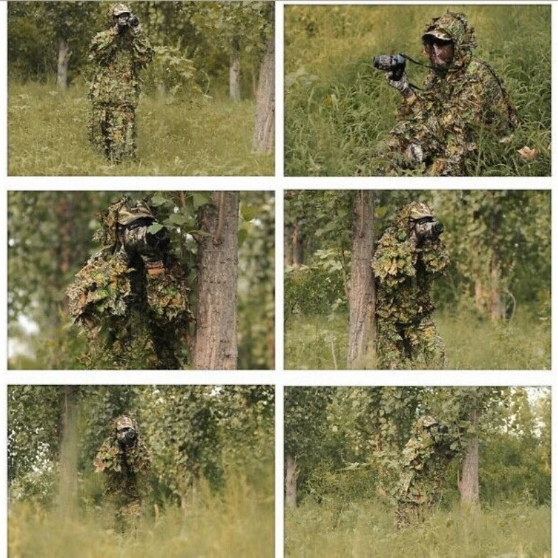 Traje Ghillie de camuflaje Woodland con chaqueta, capucha y pantalón