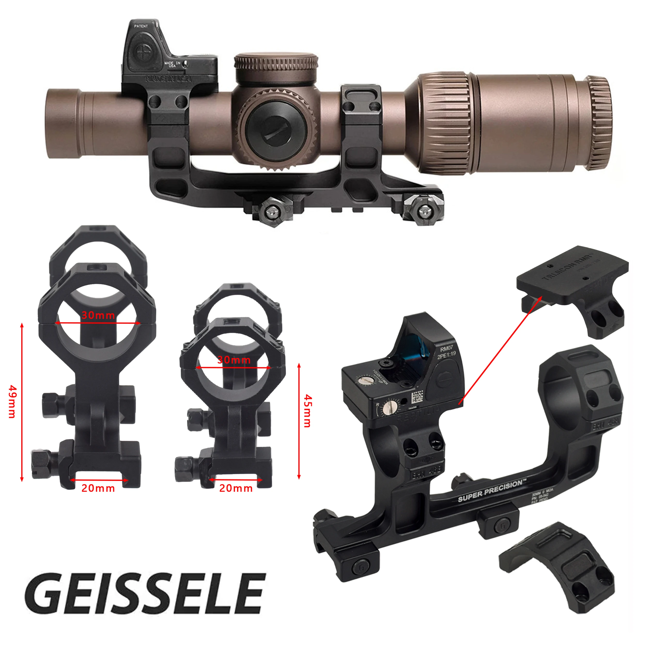Montura cantilever Geissele QD para visor con nivel y Picatinny