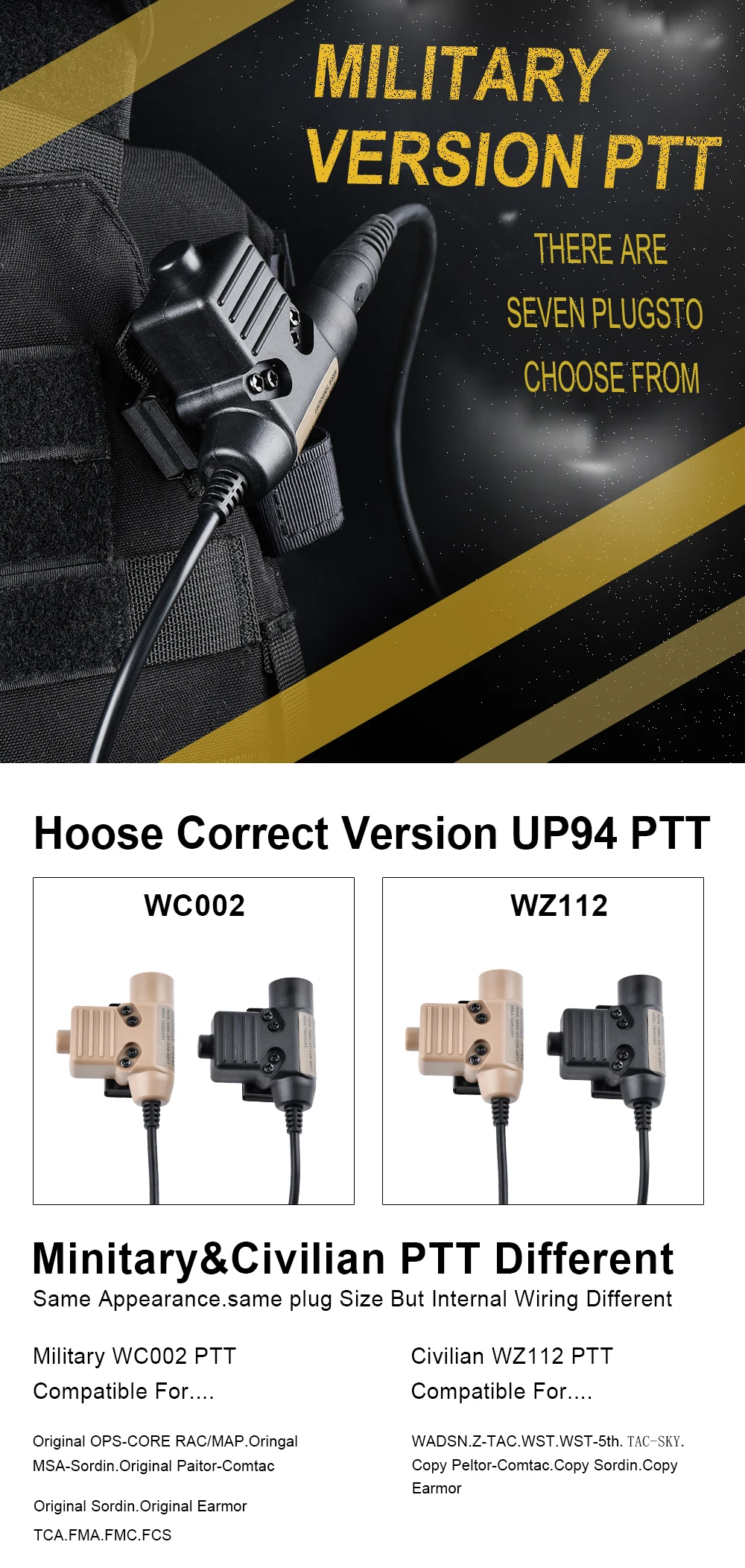 Adaptador WADSN U94 PTT 7,0 con conector para headset