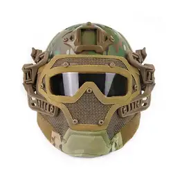 Casco táctico con malla de acero para airsoft, paintball y tiro