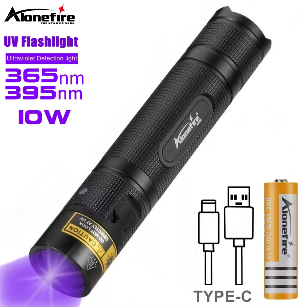 Linterna UV táctica 10W recargable USB doble frecuencia 365/405nm - imagen 4