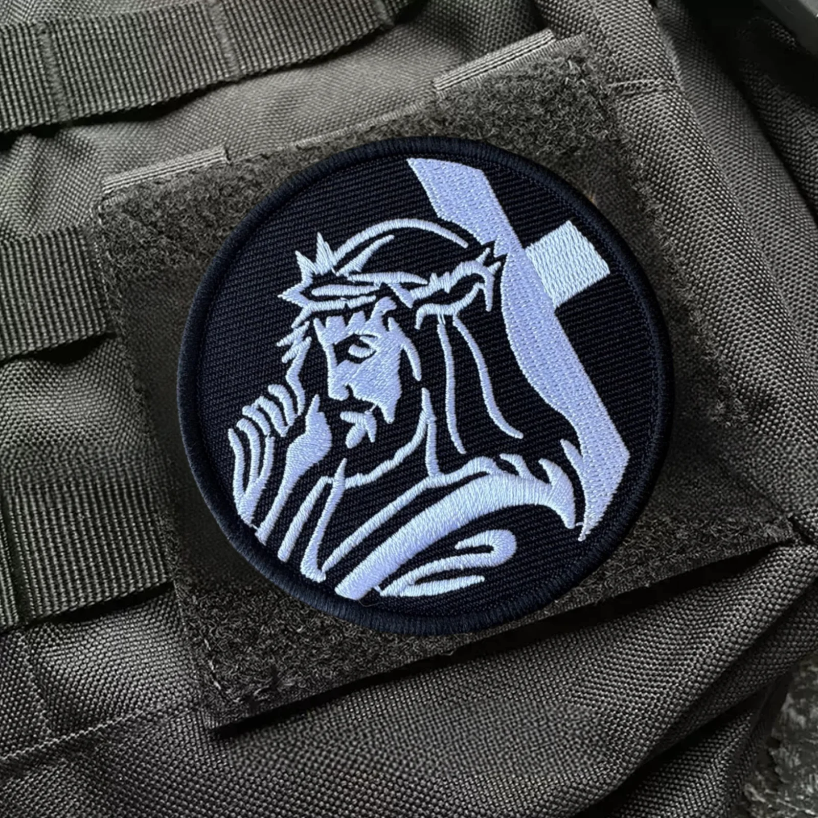 Parche bordado de Jesucristo con velcro para chaleco táctico