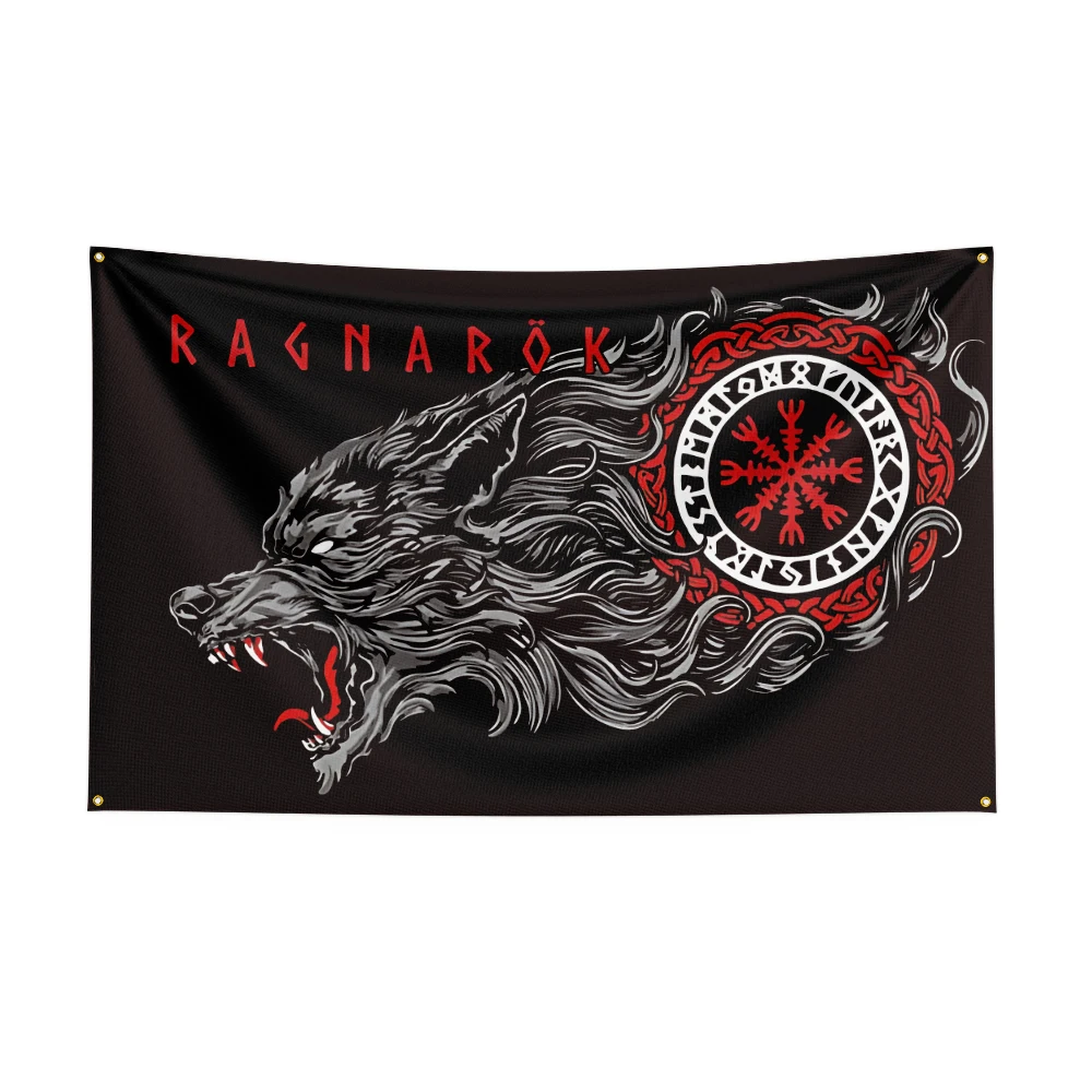 Bandera decorativa logo vikingo bordada para exterior