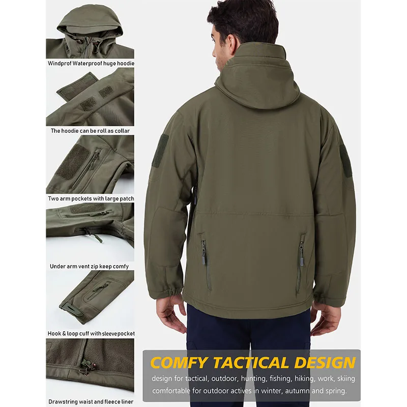 Chaqueta táctica impermeable hombre – Forro polar con capucha - imagen 4