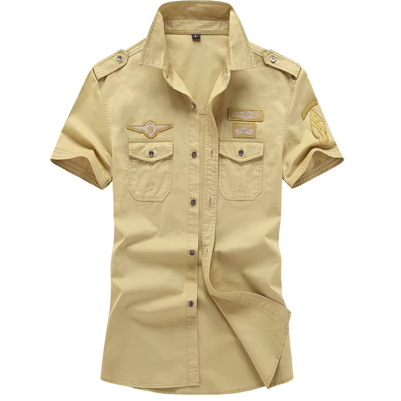 Camisa militar algodón puro – Manga corta verano gran tamaño - imagen 3