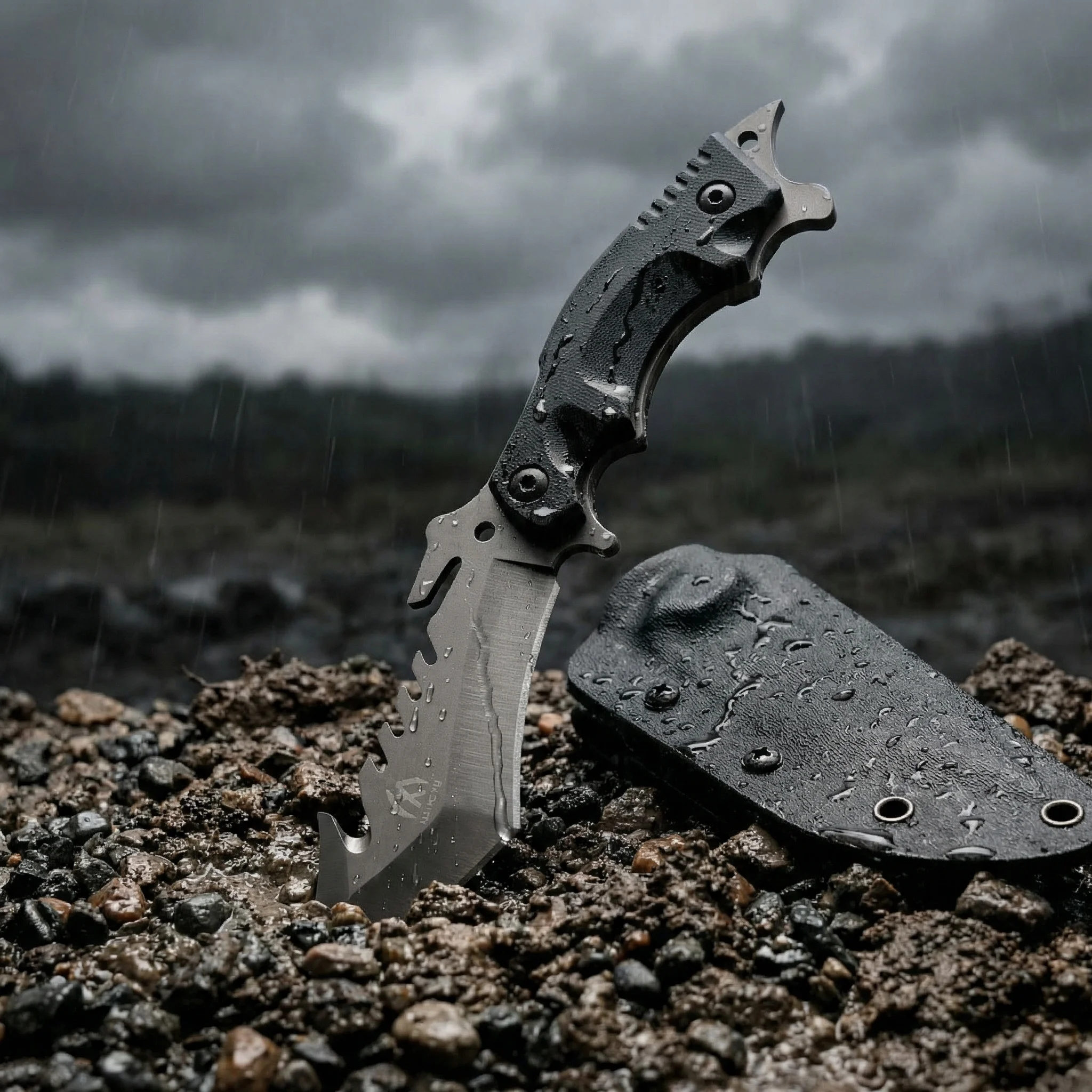 Cuchillo hoja fija táctico para exteriores con funda de emergencia - imagen 3