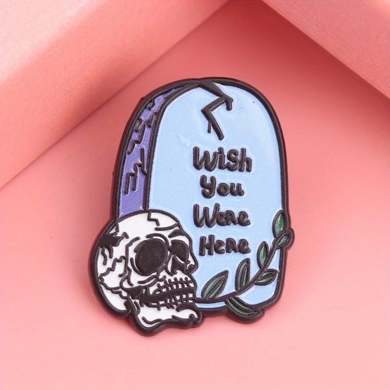 Pin esmaltado humor oscuro lápida con calavera agrietada verde - imagen 2