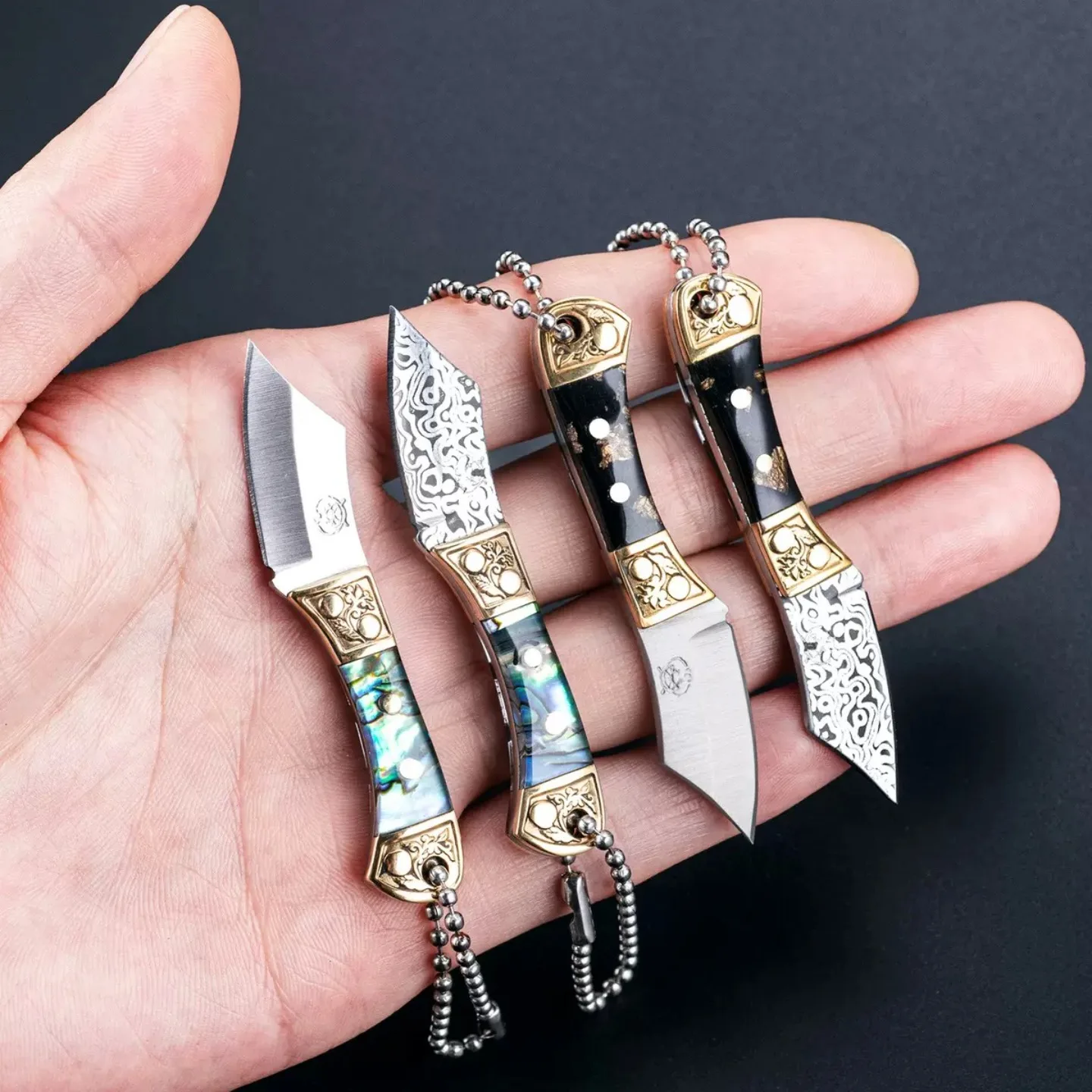 Cuchillo de bolsillo mini Damasco acero con mango madera táctico - imagen 5