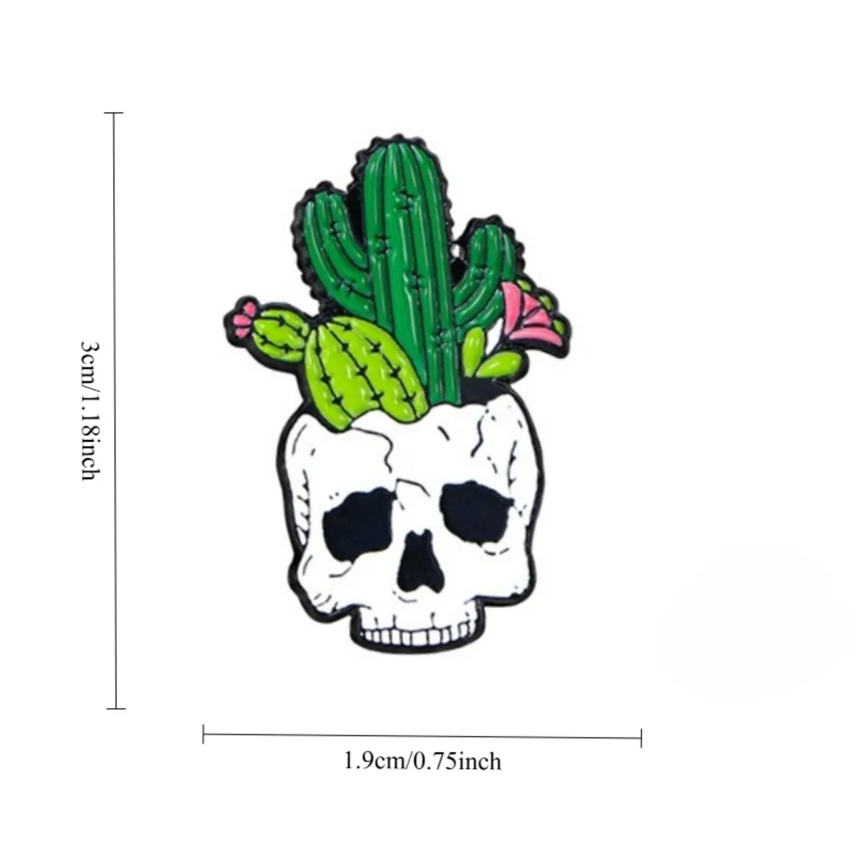 Pin esmaltado cactus y calavera gótica vintage – Broche floral - imagen 4