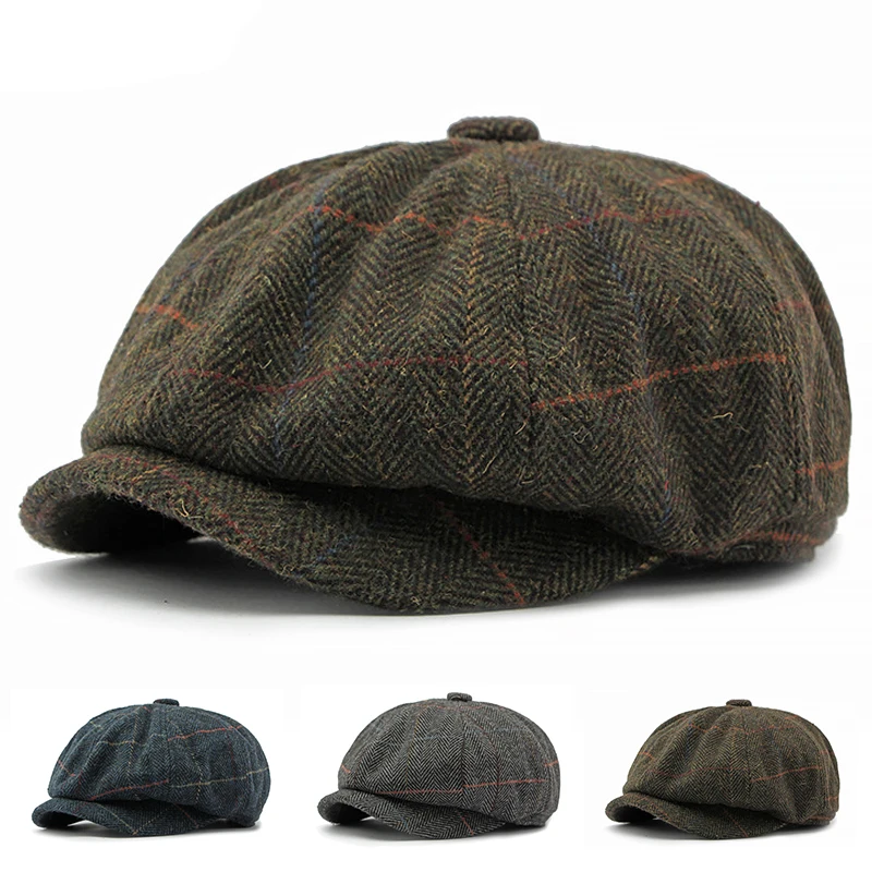 Gorra plana tweed de espiga retro octogonal para hombre y mujer - imagen 2