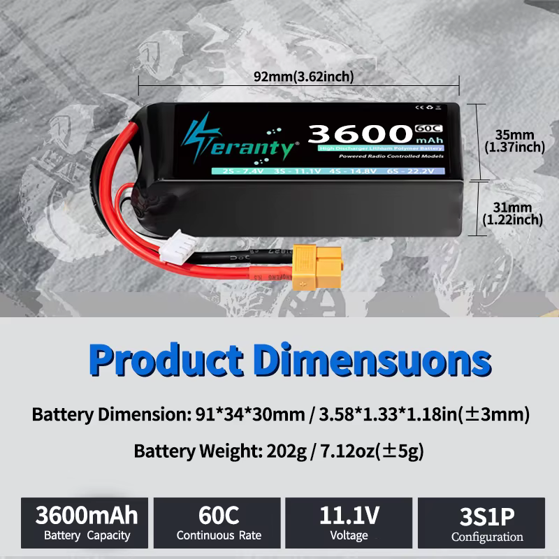 TERANTY Batería LiPo para conector XT60, FPV y vehículos - imagen 3