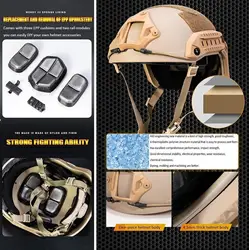 Casco táctico alto con auriculares, linterna y gafas de tiro