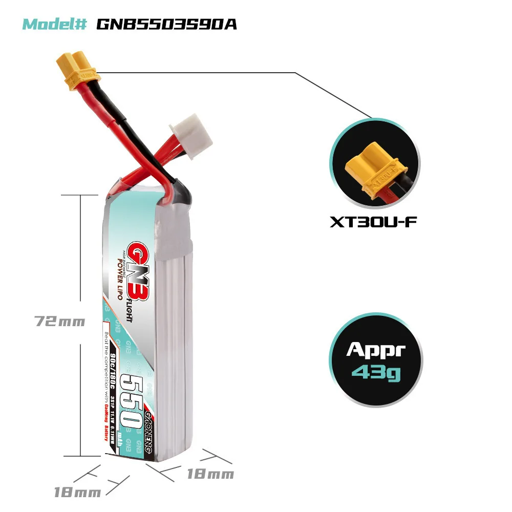 Batería LiPo GNB 3S 11,1V 550mAh 90C para FPV - imagen 4