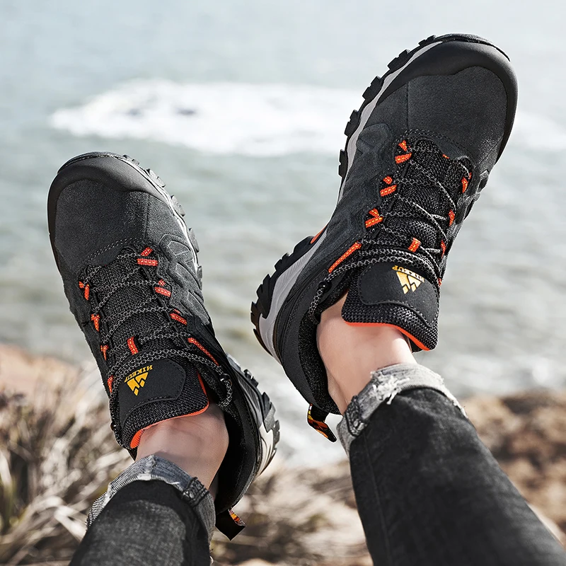 HIKEUP Botas de trekking de cuero para hombre – tácticas de montaña - imagen 3