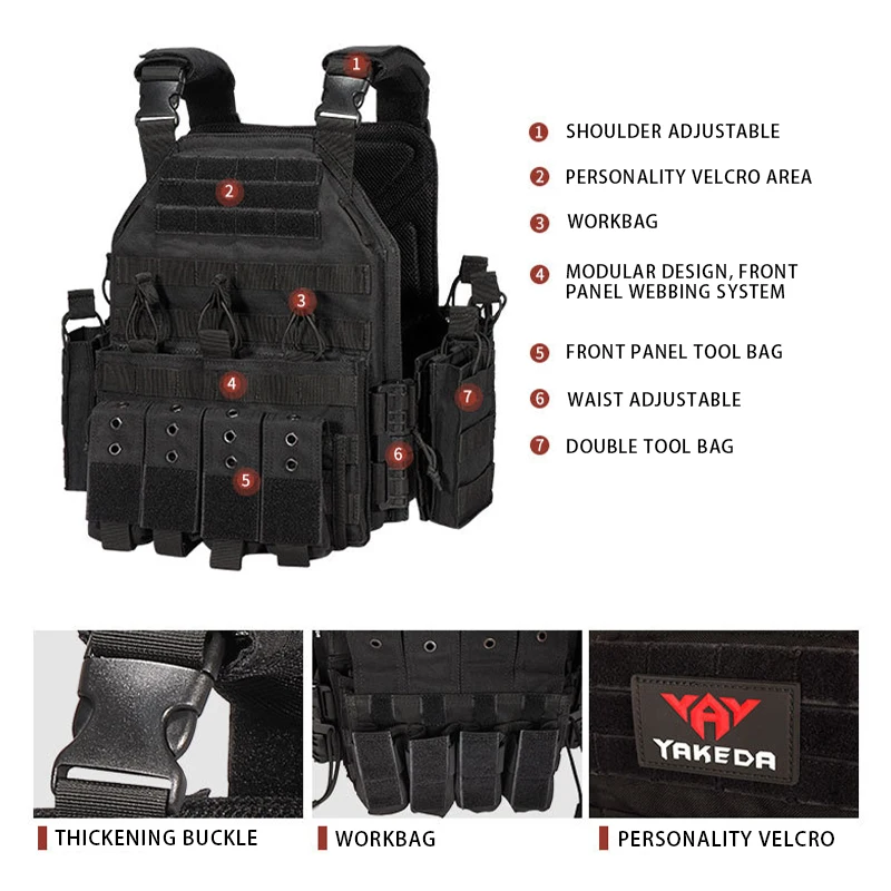 Chaleco táctico YKEDA MOLLE 1000D – Airsoft y caza - imagen 2