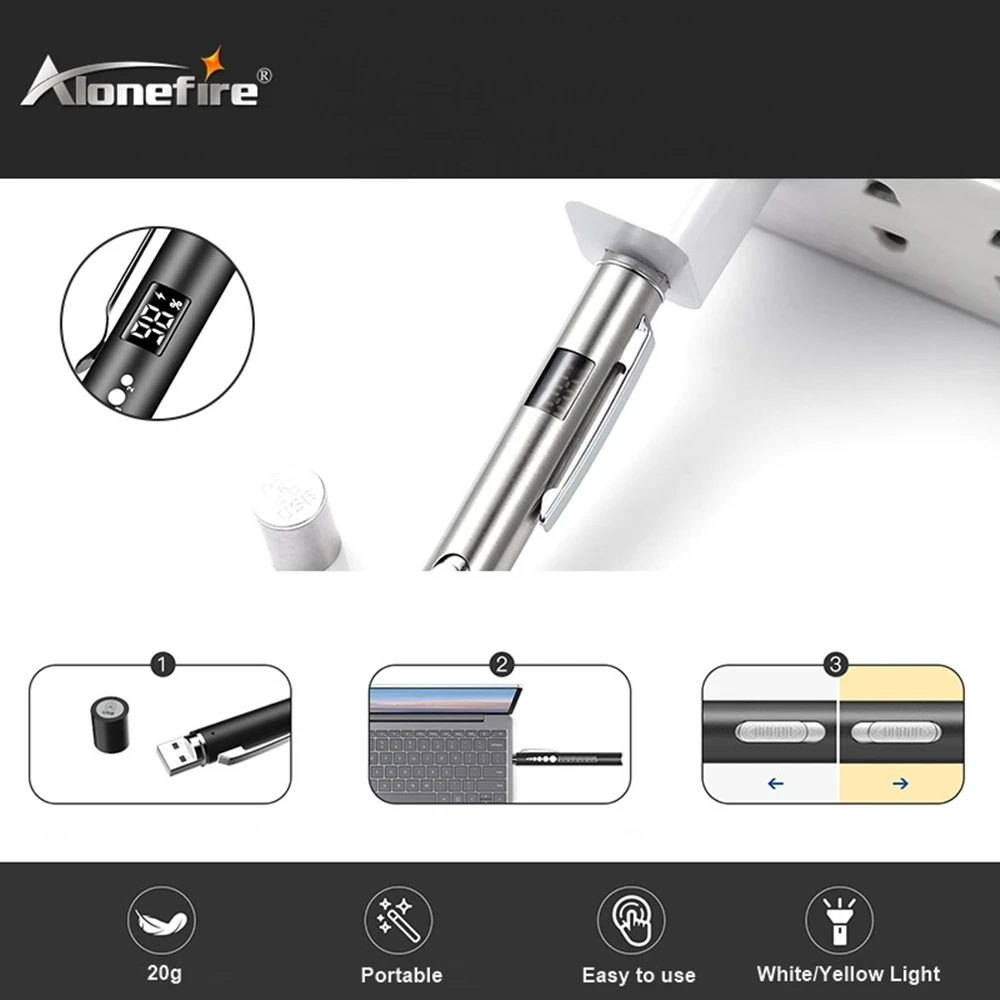 Linterna táctica LED recargable USB con bolígrafo, emergencia - imagen 5