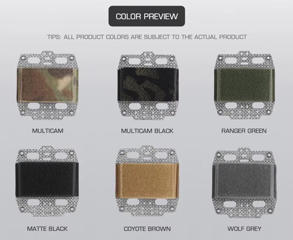 Ejemplo de caja colocada en casco táctico color coyote