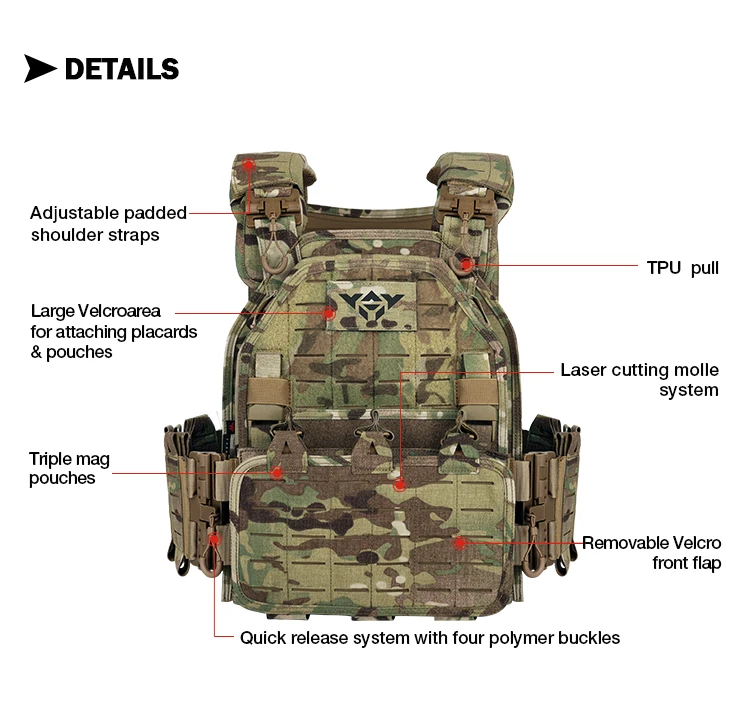 Chaleco Táctico YAKEDA Plate Carrier 6094 Ligero MOLLE Liberación Rápida - imagen 3