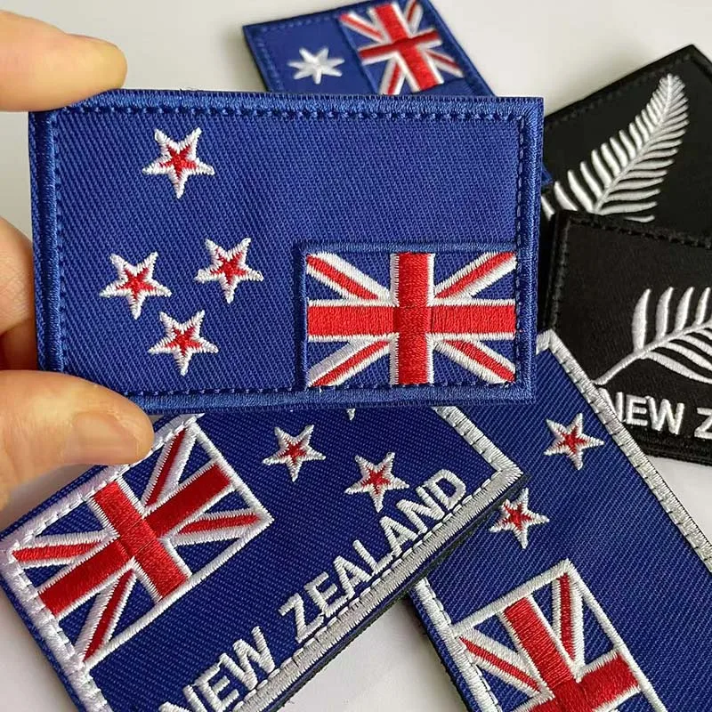 Parche bordado bandera Nueva Zelanda helecho plateado velcro mochila - imagen 4