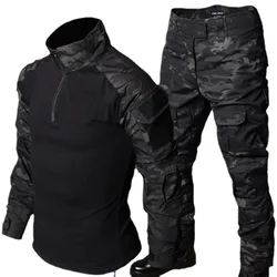 Uniforme táctico camuflaje negro con cremallera frontal cargo