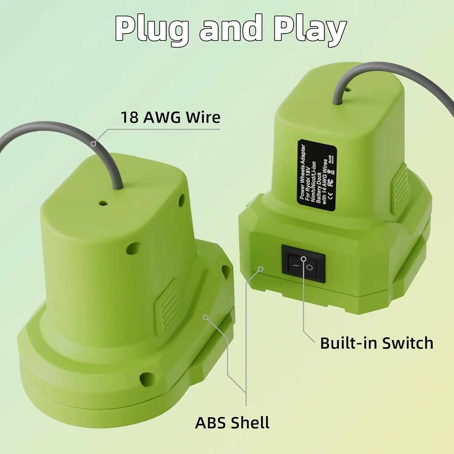 Ryobi 18V – Adaptador de batería con cable CC e interruptor