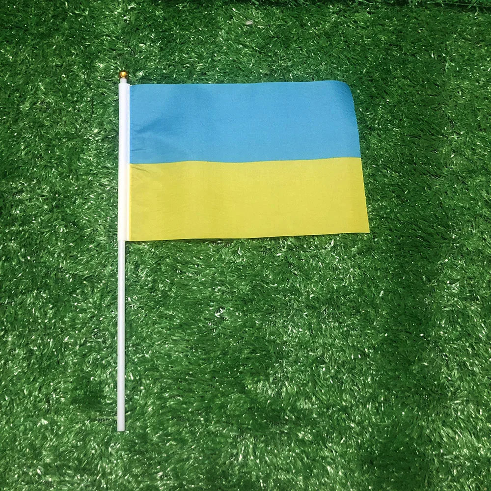 Bandera de mano Ucrania poliéster doble cara con asta - imagen 2