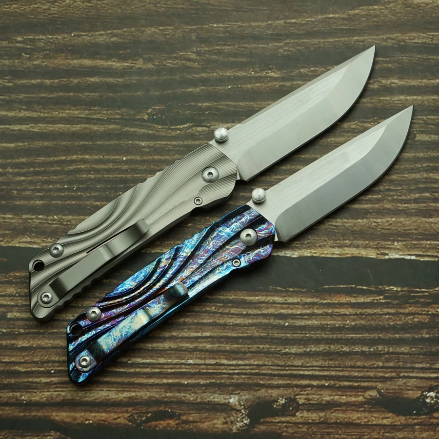 LEMIFSHE Cuchillo plegable EDC con hoja VG10 y mango de titanio