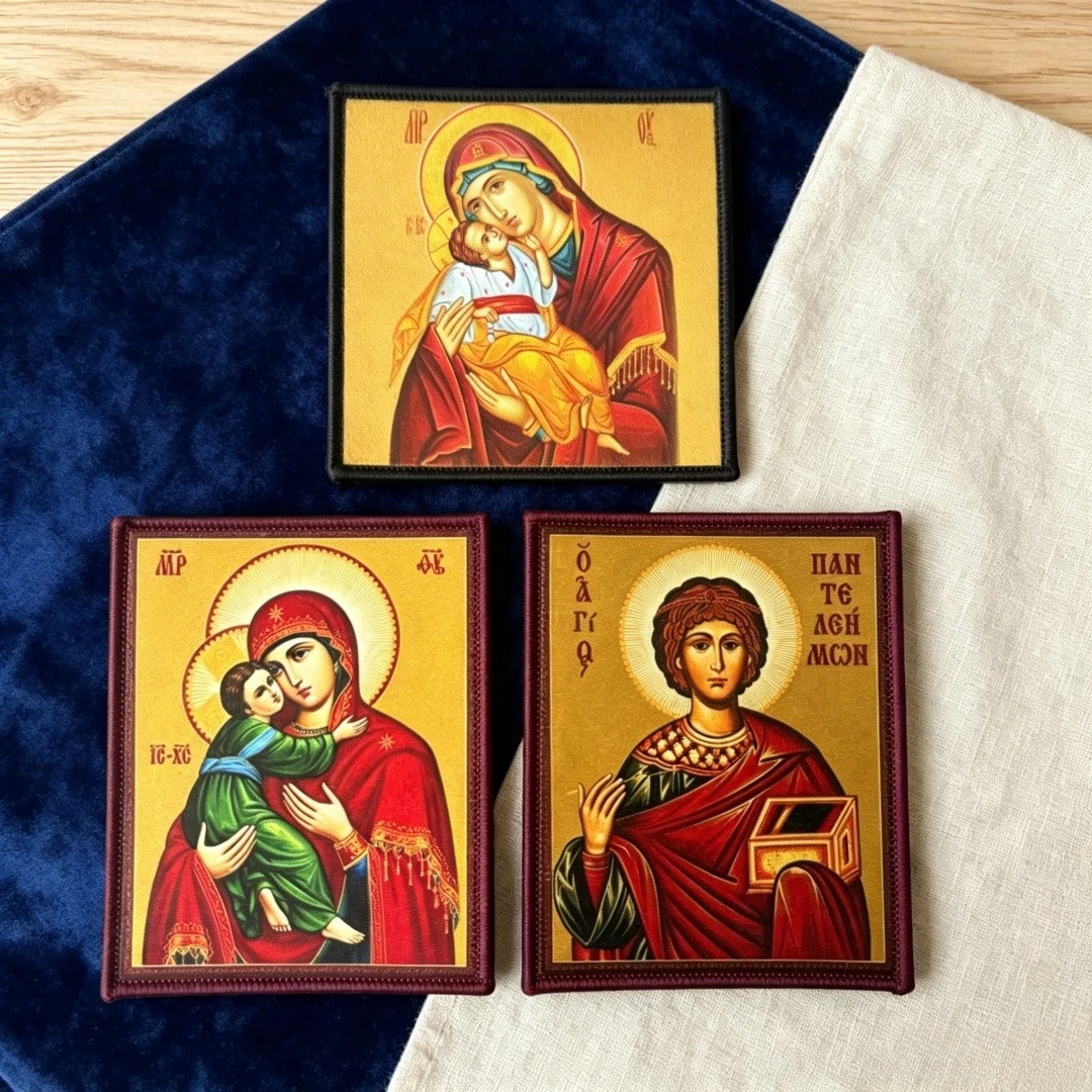 Parche religioso ortodoxo Virgen María Jesús San Panteleimon velcro - imagen 3