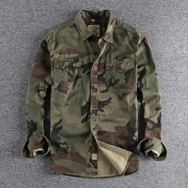 Camisa militar camuflaje algodón lavado resistente, manga larga outdoor - imagen 2