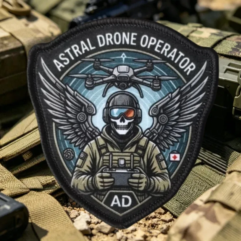 Parche táctico de operador de dron con calavera y velcro - imagen 4