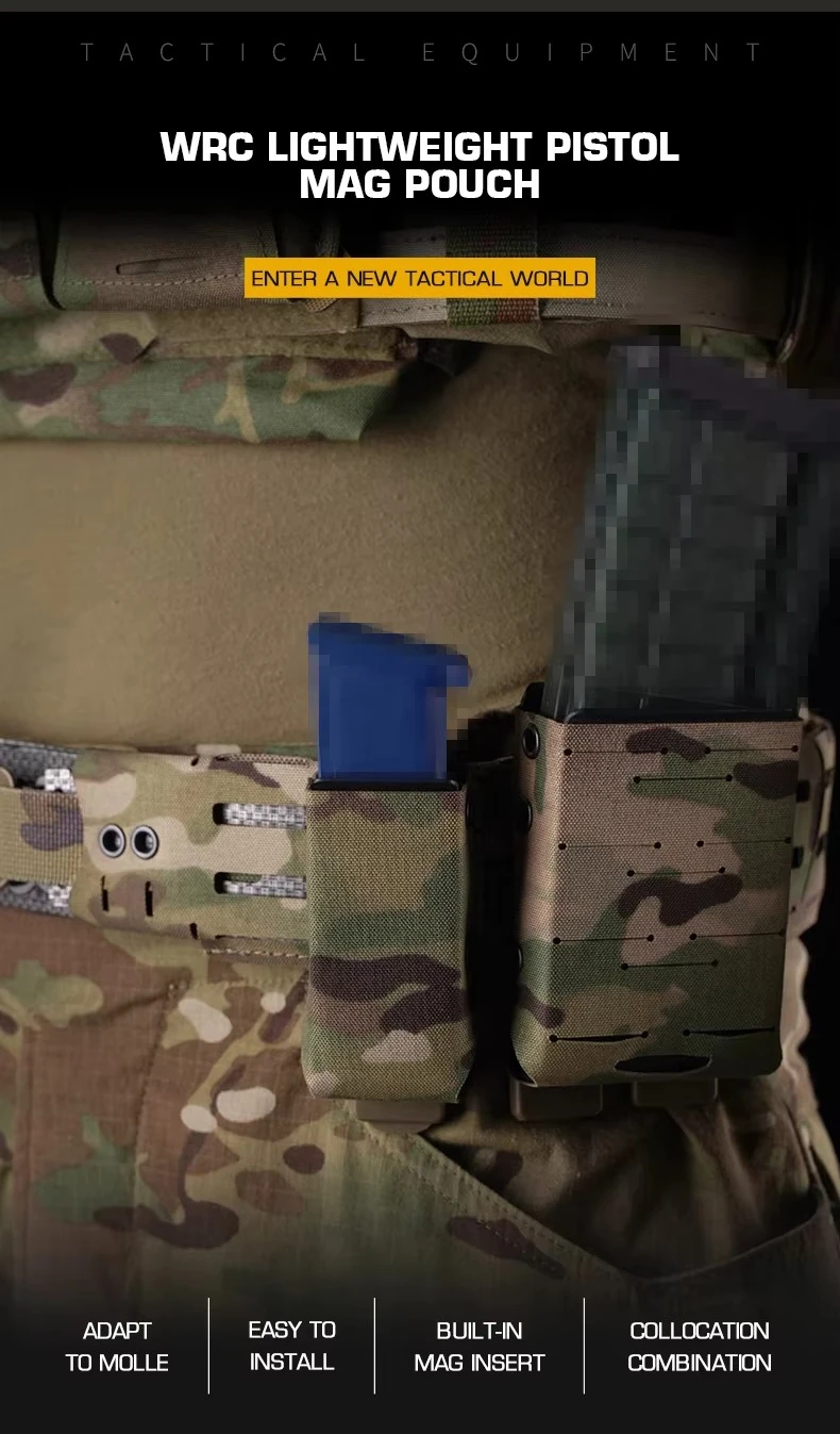 Bolsa táctica WRC ligera para pistola Mag AR15/M4/9mm Molle - vista frontal