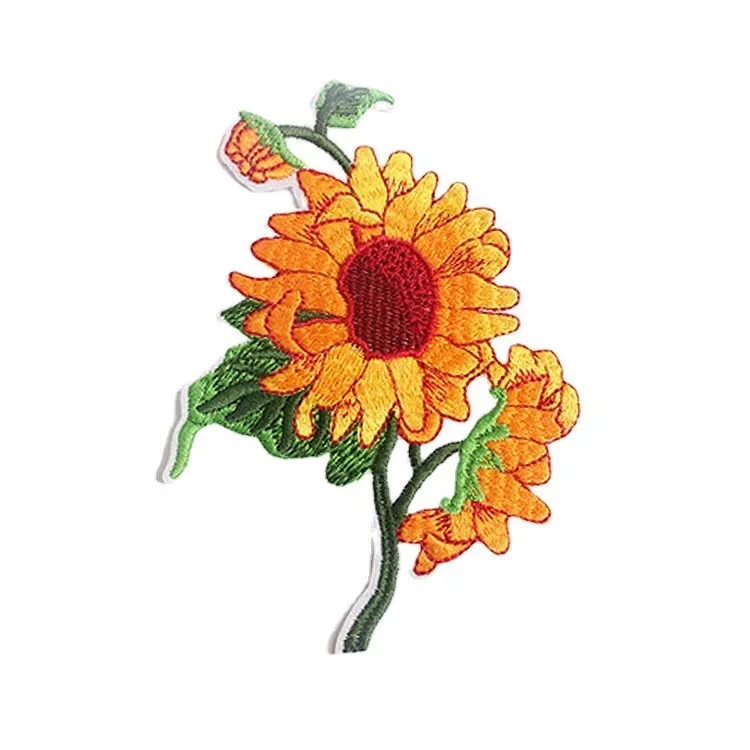Parche para planchar girasol dorado bordado y colibrí volador - imagen 5
